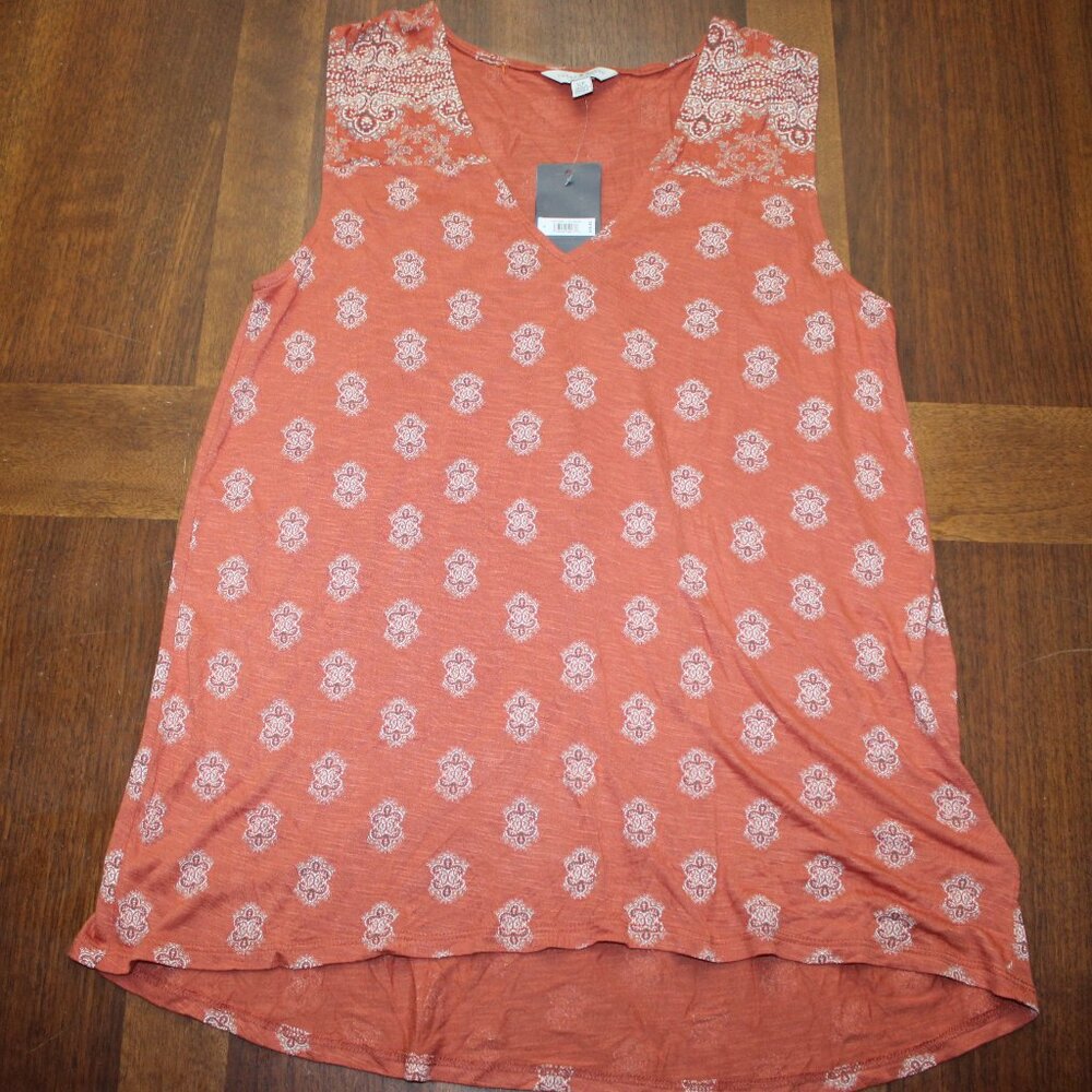 Lucky Brand Orange Paisley V-Neck Tank Top Size Small NWT